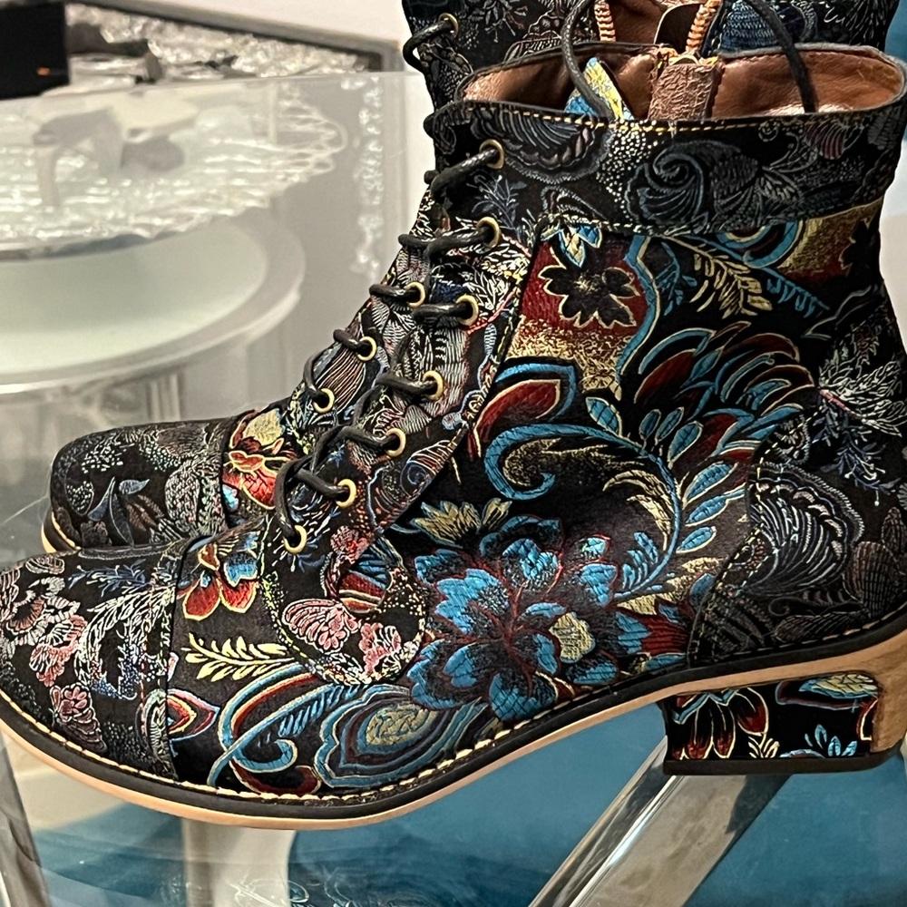 Floral Embroidered Ankle Boots